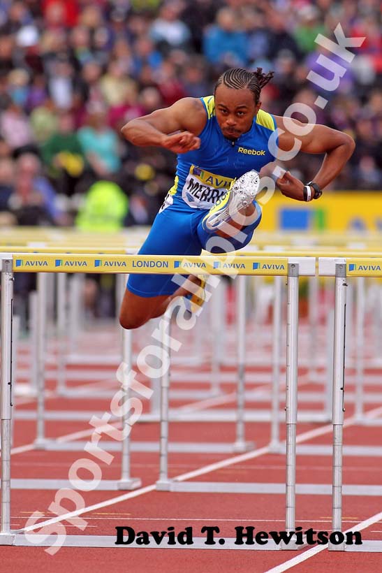 Aries Merritt in the 110 metres hurdles, 2012 Samsung Diamond League, Crystal Palace, London.